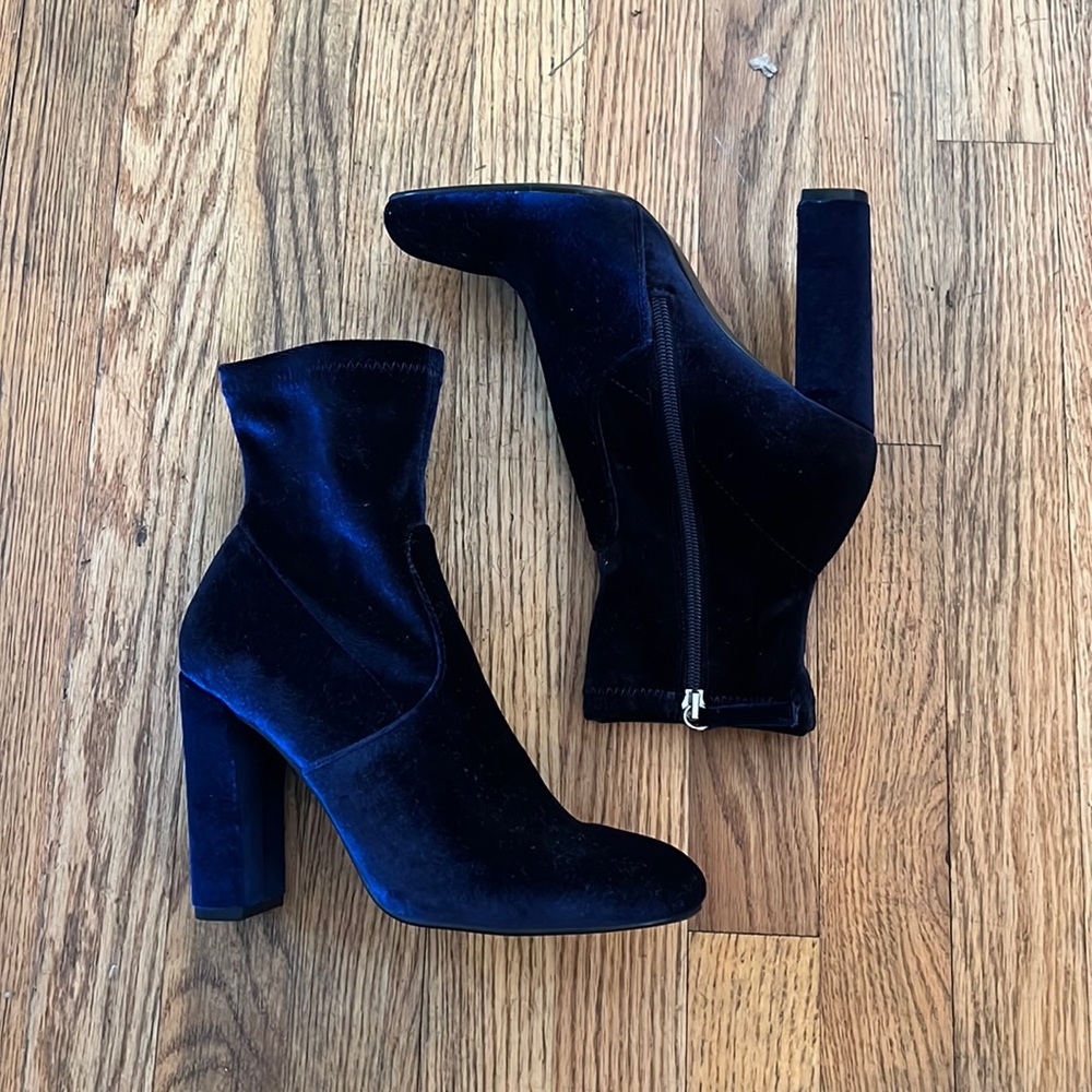 Steve Madden Navy Velvet High Heel Mid-Calf Boots
